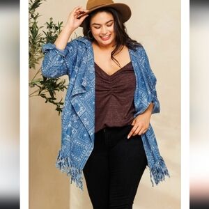 NWT Oddy "Adjustable LongSleeve OpenFront PatchWork Cardi w/Fringe" 3XL(Smaller)